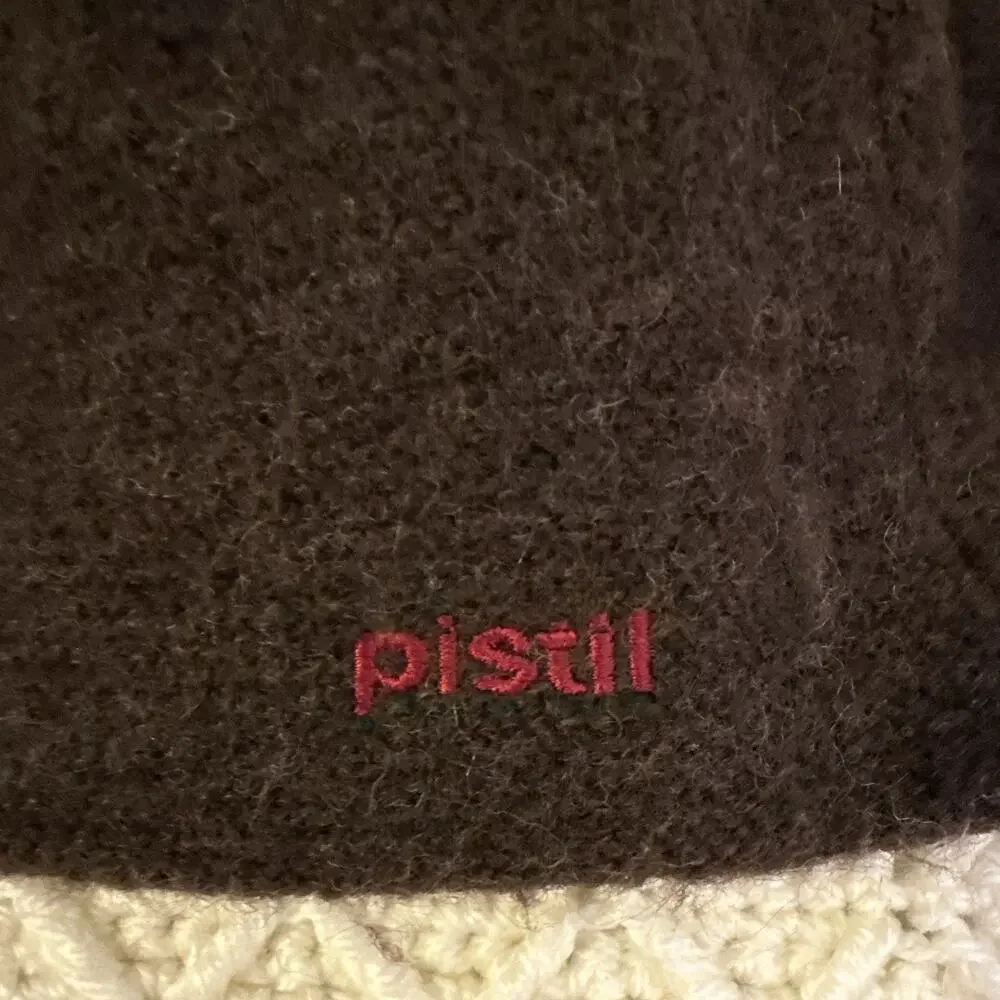 Pistil Brown Wool Beanie Hat Lined Size M Womens Embroidered Bird 100% Wool